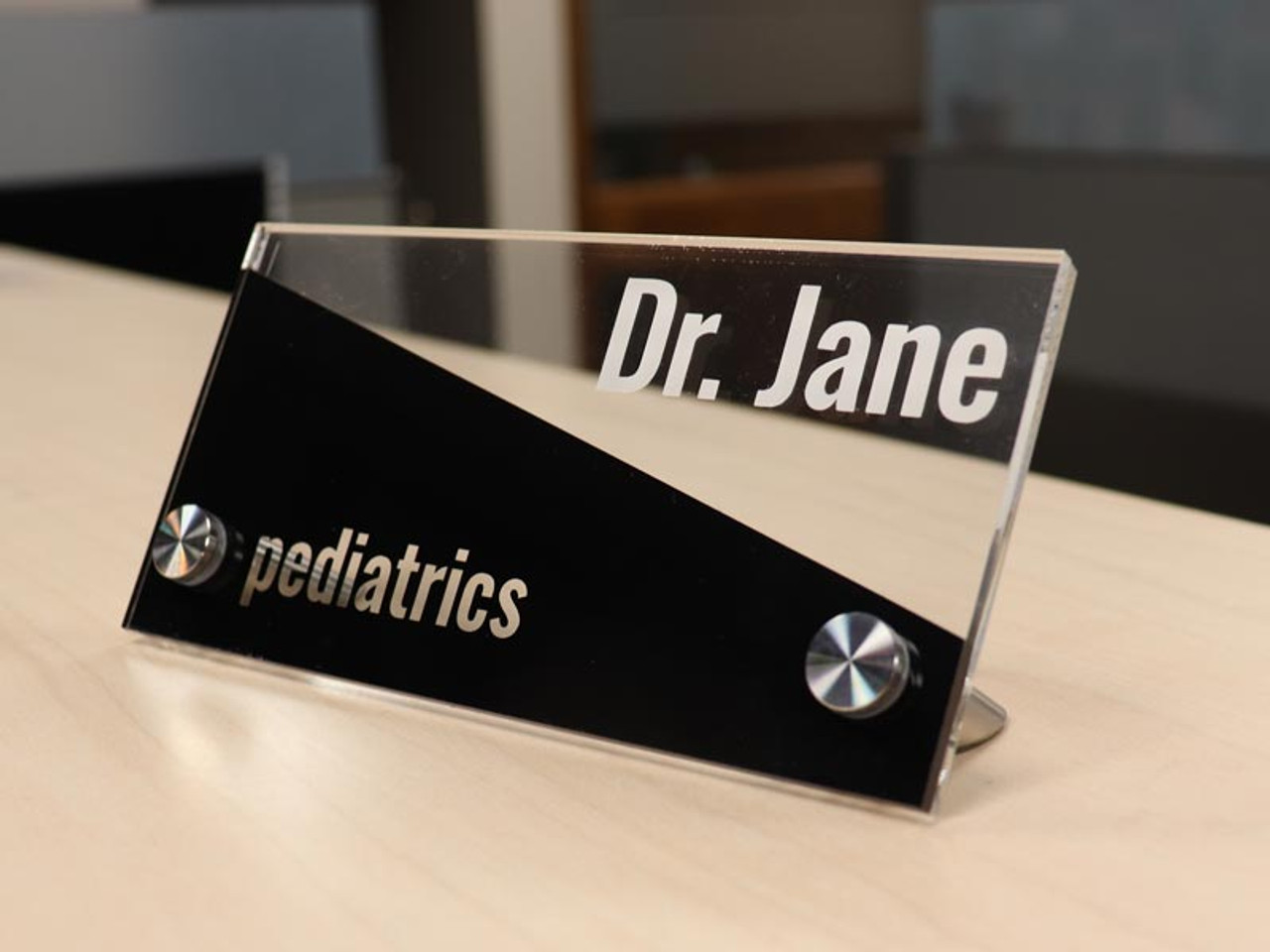 Desk Name Plate  Custom Name Brushed SILVER Office Desk Name Plate 2" x 8" size 